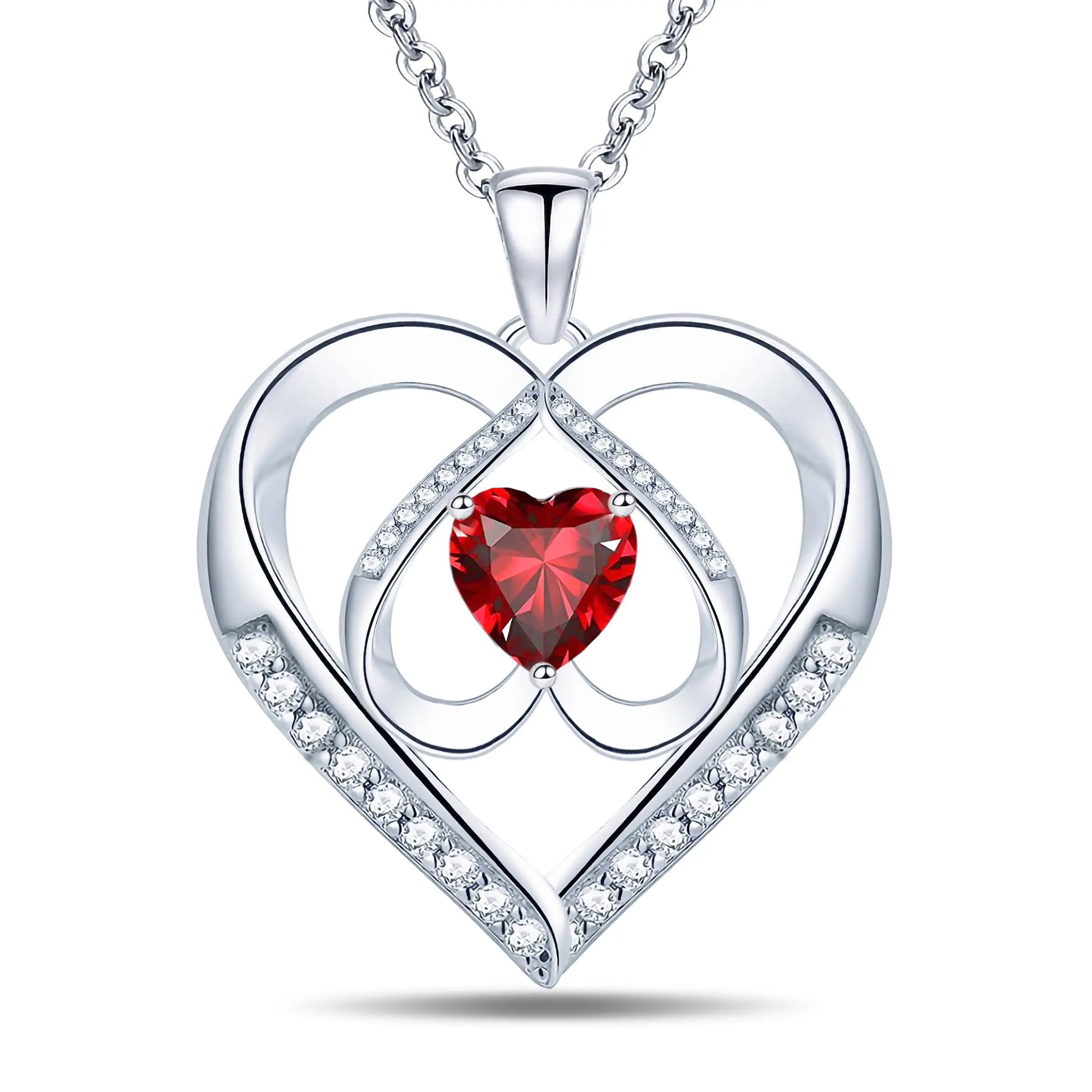 Heart Necklace 14k White Gold Plated 5A Cubic Zirconia My Heart will Go On Triple Heart Pendant Necklace for Women