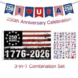 4th of July Decorations Set 2026 – American Flag, Pennant Banner & Temporary Tattoos | 250th Anniversary Patriotic Party Kit 1776-2026