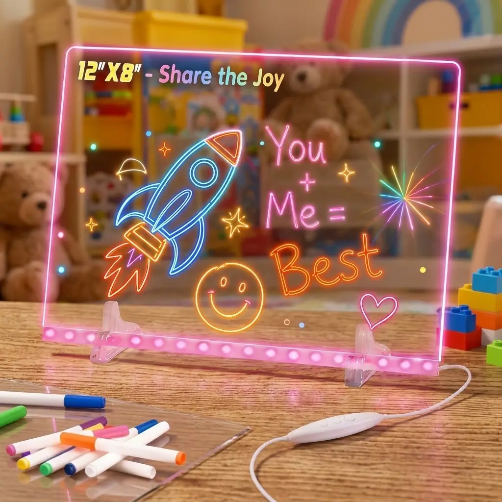 Back to School LED Dry Erase Board – 8 Light Modes, 2 Sizes (14x10in / 11.8x7.8in), Dorm Room Organizer & Study Tool for Kids, Art Supply