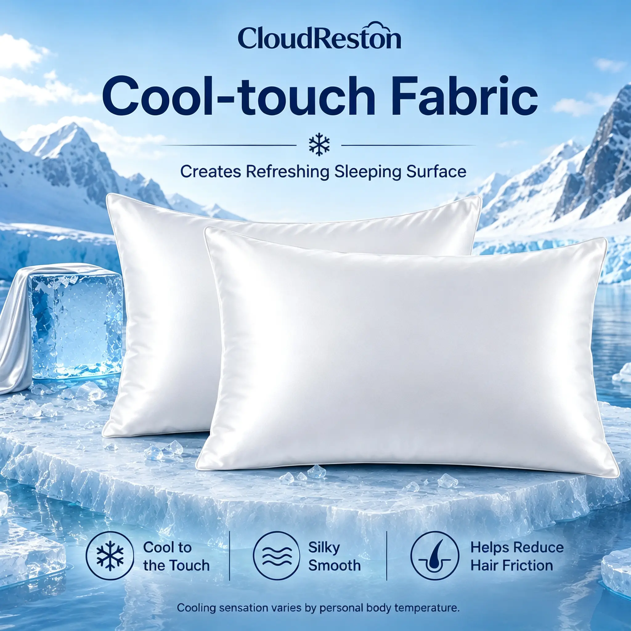 CloudReston Premium Cooling Pillowcases 2 Pack, Silky Smooth Wrinkle-Resistant Soft and Fresh Pillow Covers, Stretch Snug Fit with Hidden Zipper, Queen King