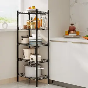 Shelf 5 Wier Metal Storage Rack Shelving Unit Organizer for Kitchen Laundry Garage Bathroom Pantry Closet Office Hanging Adjustable Adjustable Garage Storage Shelves