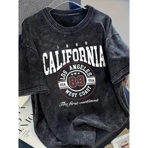 Vintage 1989 California Graphic T-Shirt - Soft Washed Black Crew Neck Short Sleeve Tee, Retro 80s Top for Casual Casual Attire
