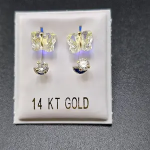 14 KT Gold Casual Earrings for Everyday Wear with Butterfly Design and Cubic Zirconia Accents