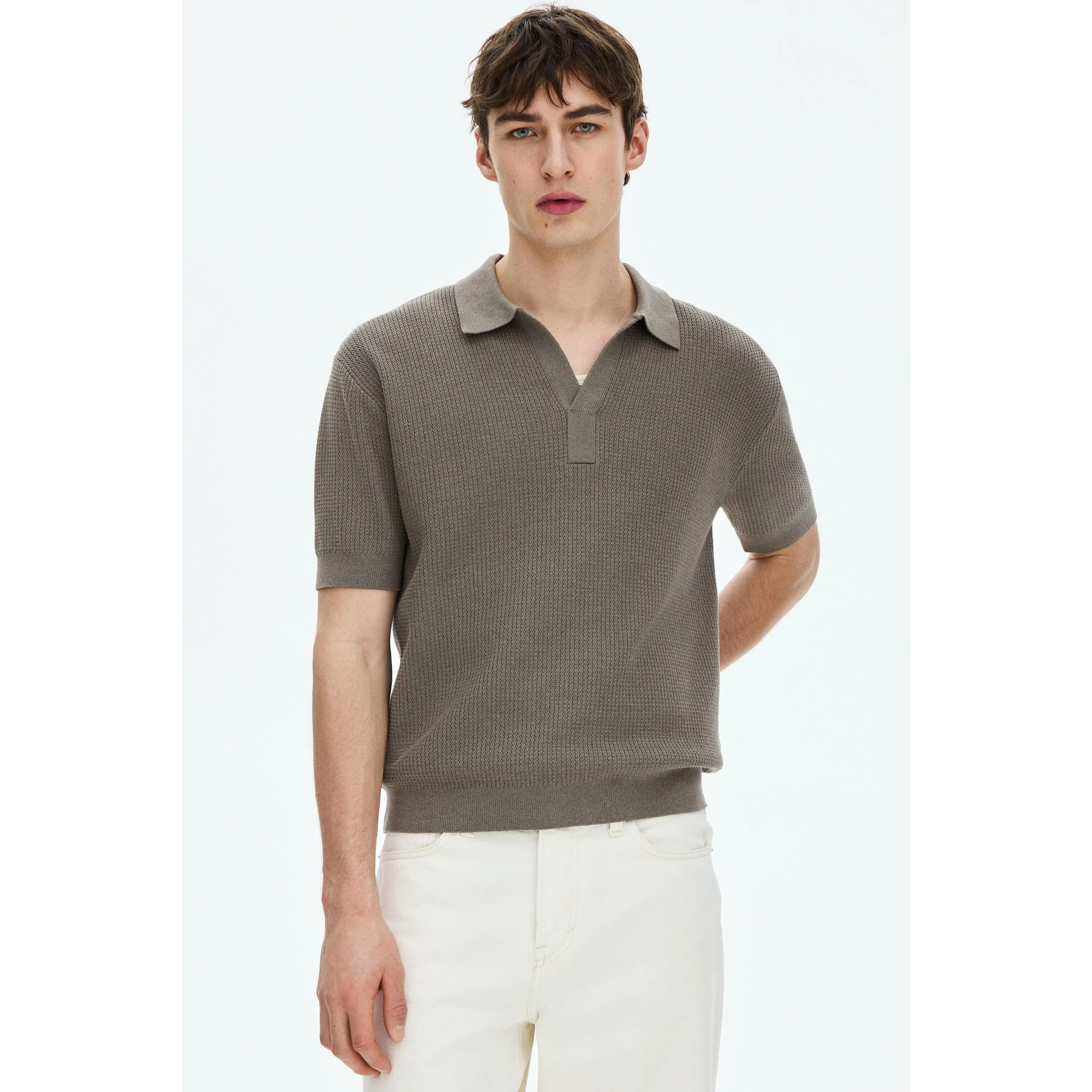 H&M Regular Fit Cable-knit polo shirt