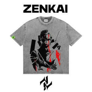 Limited Pirate Hunter: Roronoa Zoro OP v3 Graphic Tee Double Sided Print Oversized Acid-Washed Heavyweight Cotton T-Shirt – Unisex Anime Manga Tee, Perfect Gift for Anime Fans and Lovers Menswear Tops