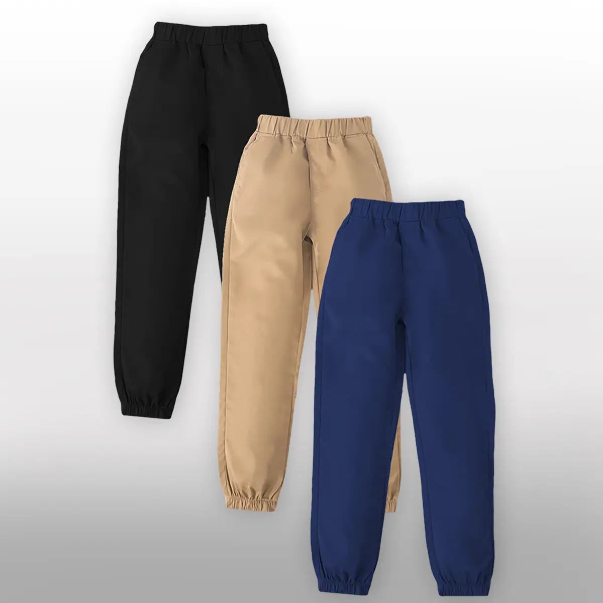 3-Pack Teen Boys Casual Cuffed Trousers |Durable Easy Care School Daily Pants