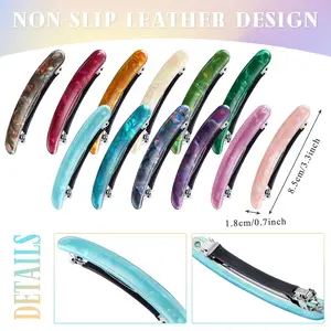 12 Pieces Hair Barrettes for Women Tortoise Shell Acetate French Skinny Clip Automatic Ponytail Barrettes for Women Fine Thin Hair Accessories(Stylish Color)