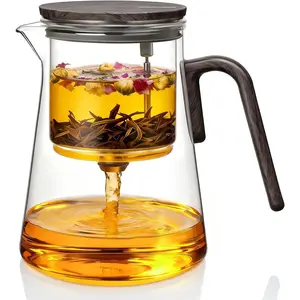 ZENS Tea Pot, Large Enchanted Teapot with Infuser and Suction Lid for Mess-Free Loose Tea Diffusers, Black Walnut Pattern Handle, Tea Lovers Gifts