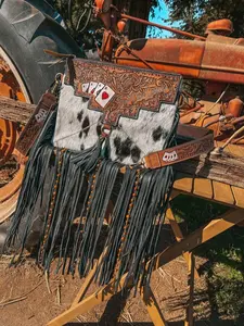 Don’t Chase Cowboys a Haute Southern Hyde by Beth Marie Exclusive Cowhide Fringe Tooled Purse