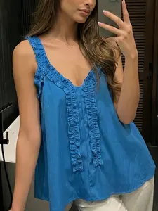 Women's Summer Sweet Wooden Collar Sleeveless Top, Loose-Fitting Vacation Style Beachwear, Slimming Outer Wear Tankini