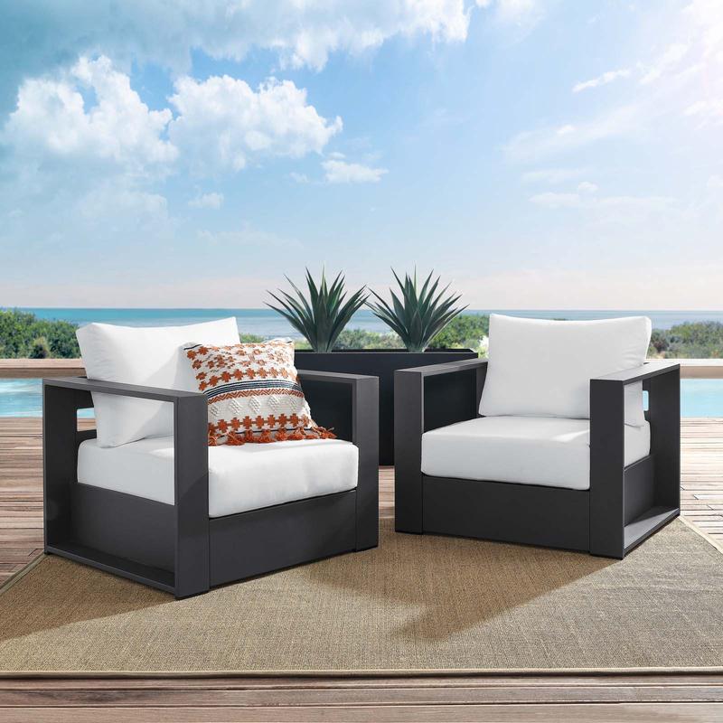 Modway Tahoe Outdoor Patio Powder-Coated Aluminum 2-Piece Armchair Set in Gray White