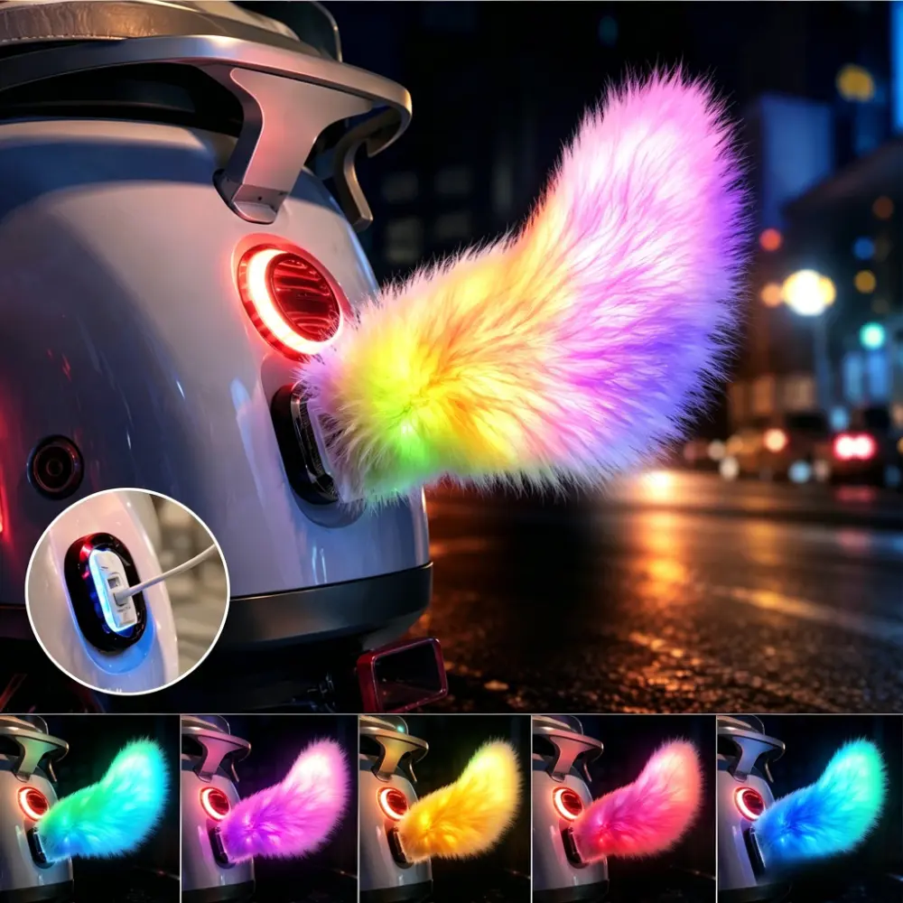 Yobis Remote-Controlled Dynamic Fox Tail Car Accessory, Interactive Sound-Effect Tail Decoration Universal for Cars, Electric Vehicles, Scooters & Motorcycles, Car Accessories