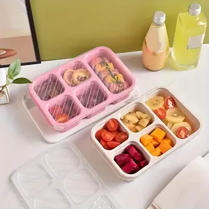 Portable Snack Box with Lid, 5-Compartment Leak-Proof Sealed Container, Reusable Snack Container, Food Safety, Storage, Ideal for Work, Travel, Camping, Picnic and Outdoor Adventure