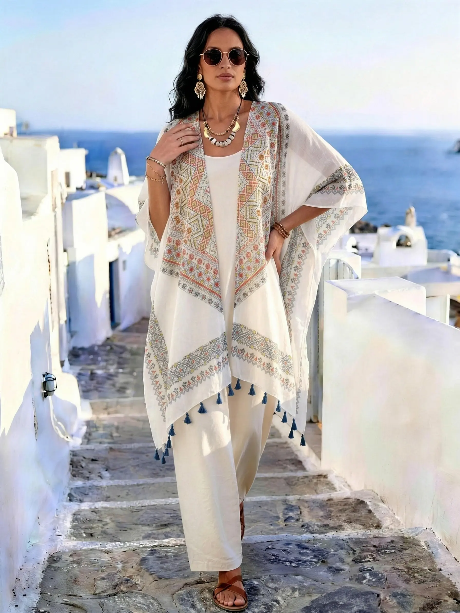 Women's Boho Fringe Shawl, Summer Scarf, Loose Fit Conceals Belly, Versatile for Beach, Commute, Dates, Perfect Styling for All Seasons
