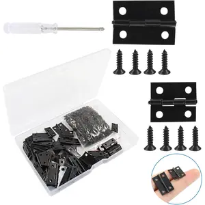 80 count Metal Mini Hinges, 180  Rotation Miniature Furniture Hardware Cabinet Mini Hinges for  Box Closet DIY Accessories with Mounting Nails(18x15mm & 24x16mm, Black)