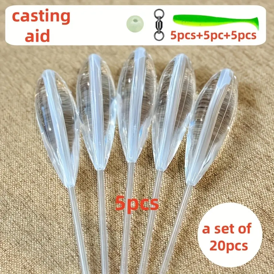 20pcs Fishing Gear Set, Fishing Tackle Kit, Fishing Stuff, Includes 5 fishing lures aids, 5 Artificial Bait, 5 Ring Connector Accessories, 5 luminous beads, slow-sinking float Suitable for bait, fishing flying, texas fishing groups
