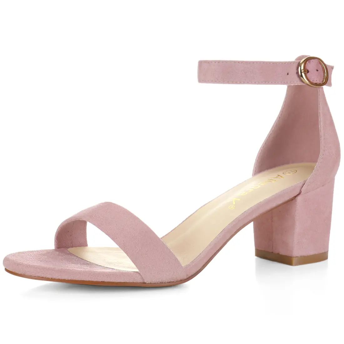 BLISSFUL STEP Open Toe Mid Block Heel Ankle Strap Sandals