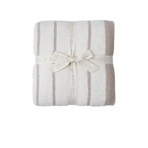 Barefoot Dreams CozyChic Border Stripe Throw in Sahara & Cream