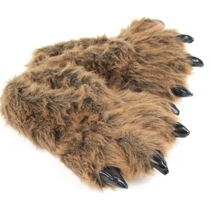 Grizzly Bear Paw Slippers - Furry Animal Feet Claw Slippers for Men and Women