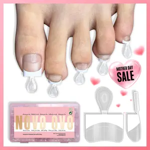 NOVO OVO White French Tip Half Cover Toe Nail Tips, Clear Soft Gel with Auxiliary Line for Fake False Toenail Extension, Sharp Square Medium Wide for Men Women Acrylic pedicure x15 Sizes 240 Pcs