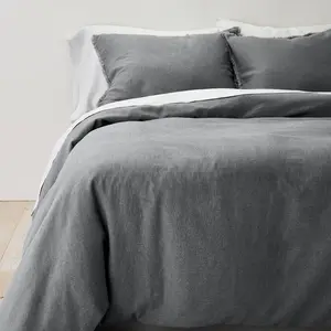 Casaluna Linen Rayon Duvet Cover Set Corner Anchoring Ties, Dark Gray, King