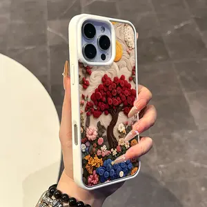 Magnetic Compatible Case for iPhone 17 16 E Pro Max 15 Plus 14 13 12 11 XS XR, Coquette Clay Art Tree Style | Trendy, Silicone, Lightweight, Shockproof, and Girly Protection