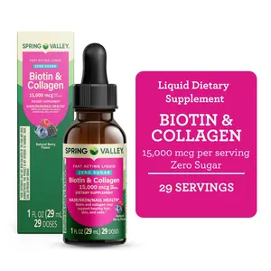 Spring Valley Biotin & Collagen Liquid for Hair, Skin & Nails - Natural Berry Flavor, 15000 mcg, 1 fl oz, Healthcare Supplement Beauty