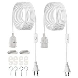 VEVOR Plug in Hanging Light Cord Kit, 16ft Lantern Extension Cords, 2 Pack E26 Light Socket Lamp Cord Replacement, Secure Sturdy, Easy to Install, Pendant Lamp Kit On/Off Switch Socket Rings