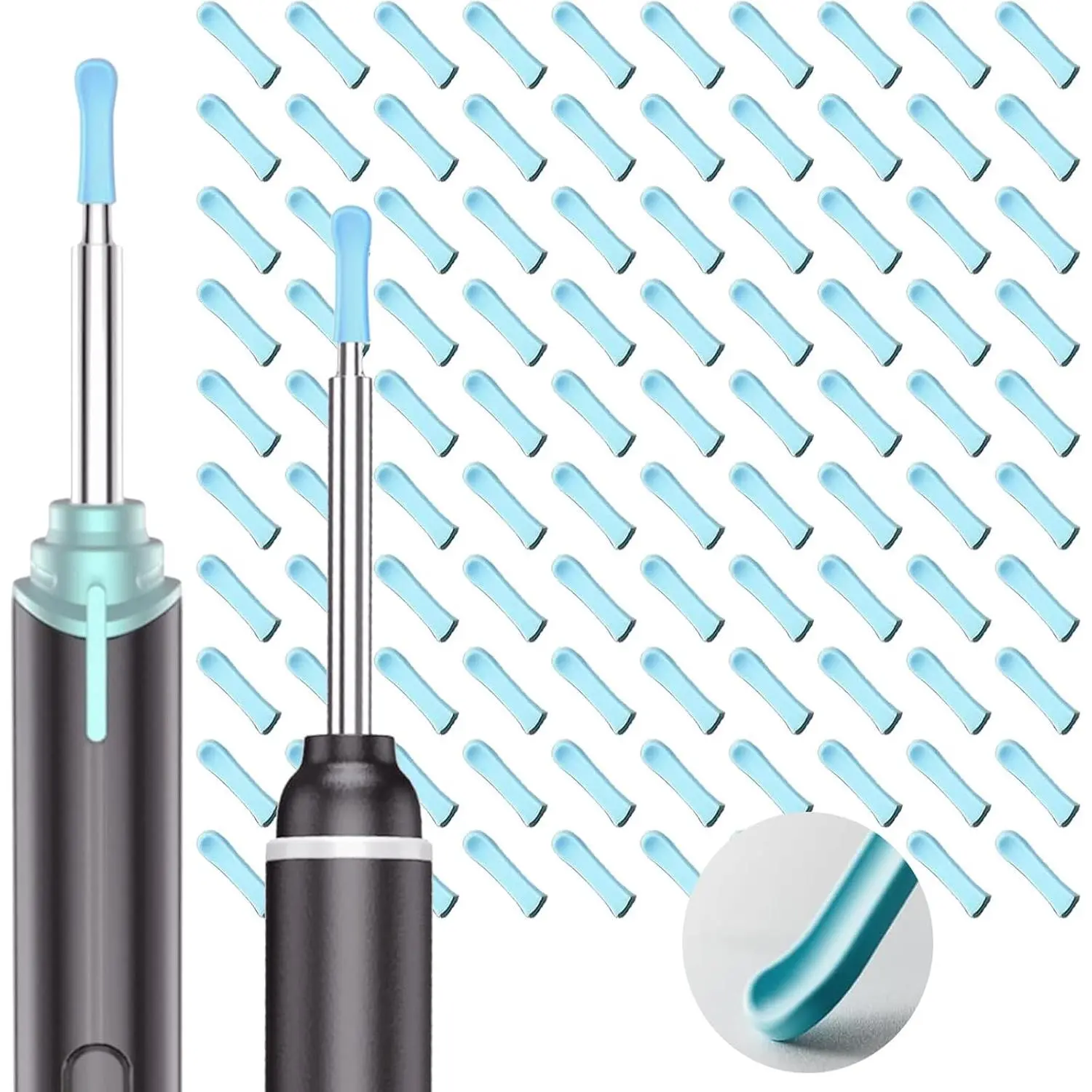 100 Pcs Silicone Ear Spoon Tips Ear Cleaner Otoscope Replacement Accessory Set Reusable Pick Ear Wax Removal Tips Kit for Ear Camera,Family Adults Baby Ear Health Care