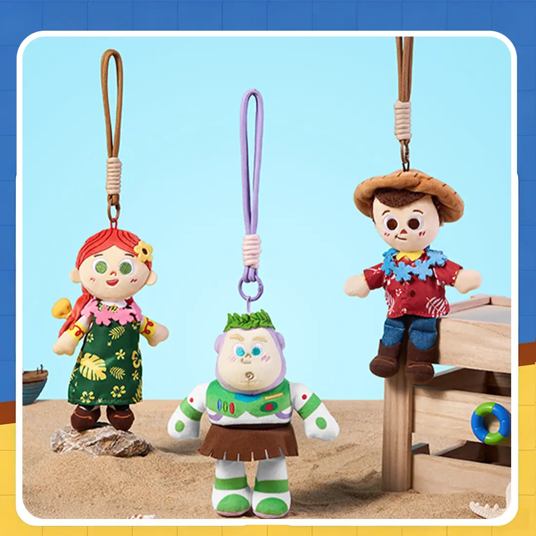 MINISO Disney Pixar Toy Story Jessie Collector's Edition Chill Resort Plush Keychain Multipack - Hawaiian Summer Vibe Stuffed Pendant, Keychain Accessory for Bags, Cute Gift for Fans