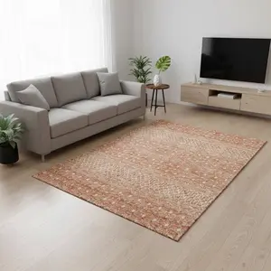 HomeRoots 657187 5 x 8 ft. Salmon & Ivory Tribal Washable Machine Made Rectangle Area Rug with UV Protection