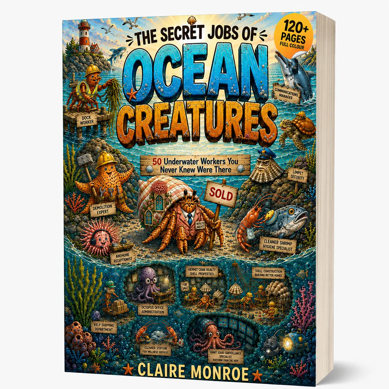 Claire Monroe - The Secret Jobs of Ocean Creatures Children's Literature & Art Book for Ages 6-10, 50 Illustrated Ocean Creature Profiles, Hidden Object Activities, Jokes & Nature Facts