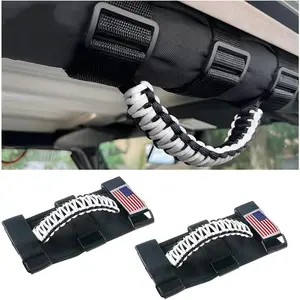 2PCS Roll Bar Grab Handles, Oxford Cloth Upgrade Metal Buckle Paracord Grip Handles, Durable and Strong Car Accessories, Compatible with Wrangler JL, JLU, JT, JK, JKU, TJ, LJ and YJ (White)