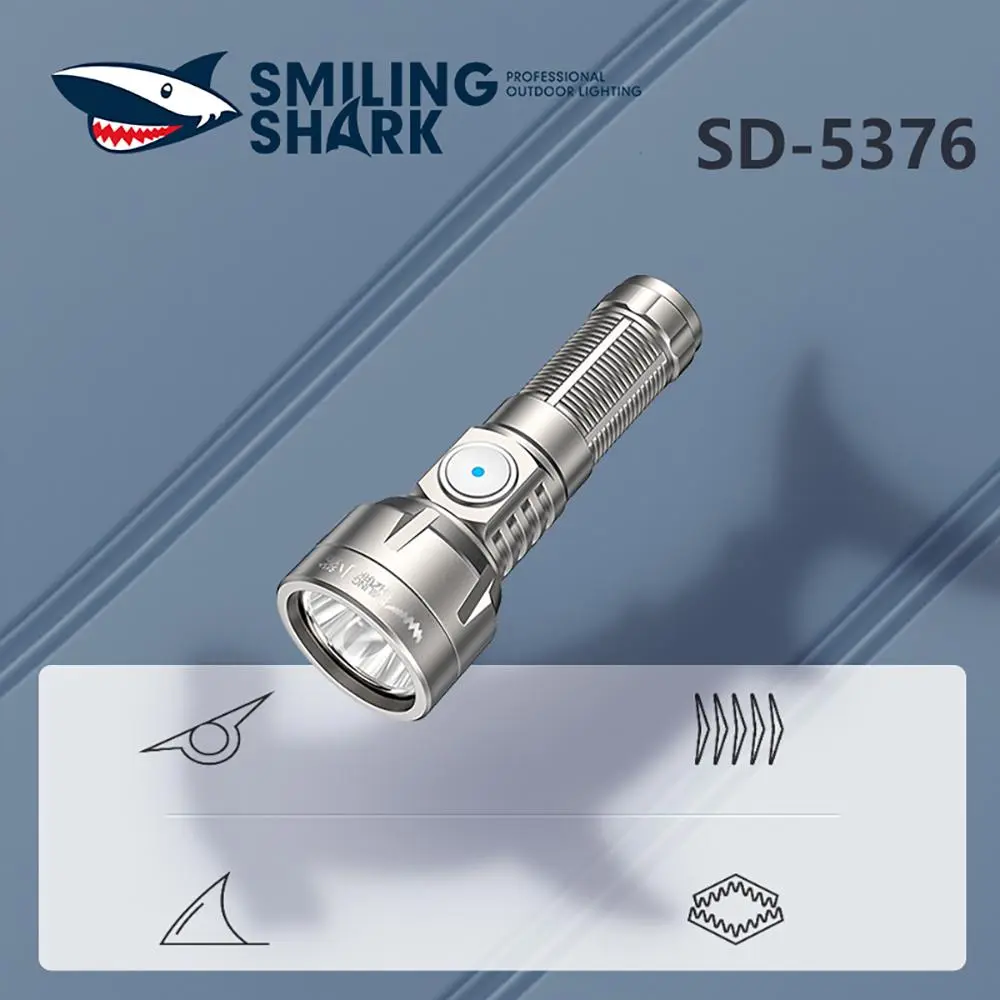 SmilingShark SD-5376 Aluminum Super Bright High Powered Flashlight - Lightweight Waterproof Durable, USB Rechargeable with USB Port, 4 Modes, Lithium Battery, Portable for Camping, Hiking, Headlamp Compatible