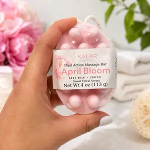 April Bloom Goat Milk Massage Soap Bar with Natural Loofah | Soft Floral Aroma | 4 oz