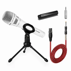 NILUNWEI YS-36D Cardioid Dynamic Vocal Microphone - Wired Premium Mic with 14ft XLR-to-1/4in Audio Cable, Desktop Tripod, Extension Rod, Storage Bag (White)