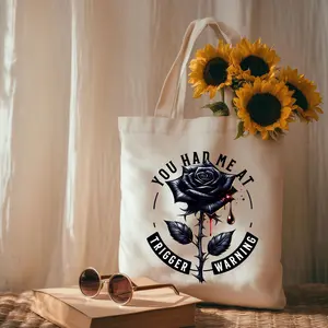 You Had Me At Trigger Warning Tote Bag Dark Romance Canvas Book Bag