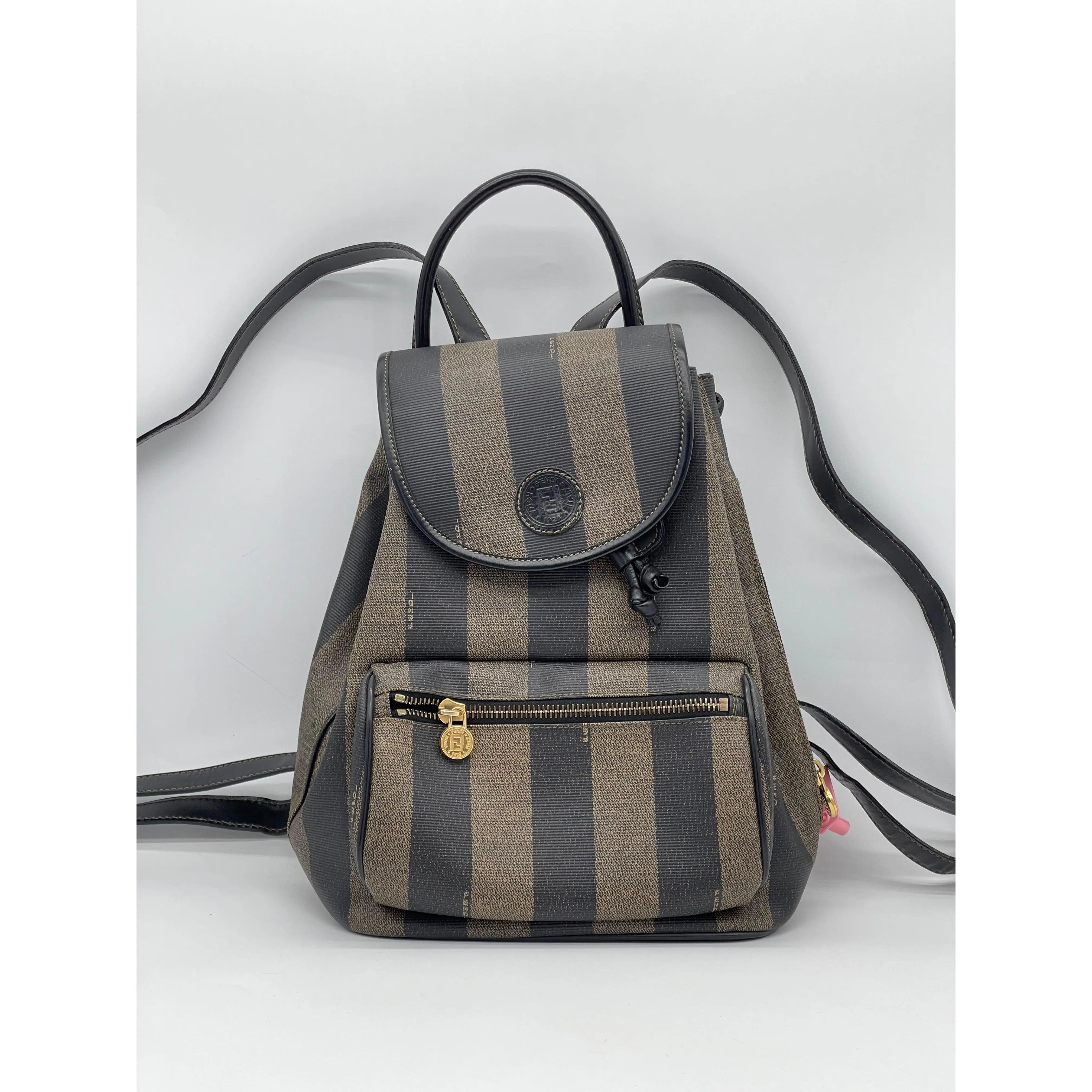 Pre-owned FENDI COATED CANVAS Backpacks Preloved Pequin Drawnstring Backpack. 8HBXKTY 111424 H