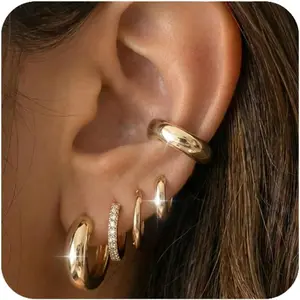 5 Pairs 14K Gold Hoop Earrings - Gold Jewelry for Women Trendy - Non Tarnish Stack Earrings for Women - Hypoallergenic Gold Earring Set