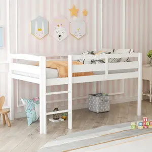 [Bellemave] Twin Wood Low Loft Bed |   Safety Guardrails & Ladder |   Large Space Under the Bed |   Easy Assembly