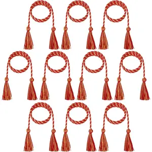 10 Pieces Graduation Cords Polyester Graduation Honor Braided Cords with Sewing Tassels for Bachelor Master Doctor 68" Long (Red Gold)