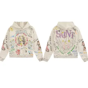 Distressed Portrait Print Casual Hoodie/Sweatshirt, American Retro Style, SAINT, Unisex