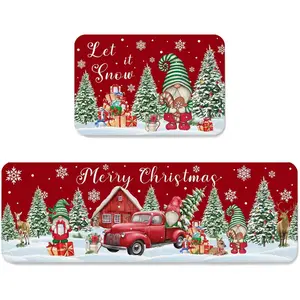 Christmas Themed Kitchen Mat, 2 Counts/set Non-slip Kitchen Rug, Rectangular Home Decor Floor Mat for Kitchen Living Room Bedroom Hotel, Snowflakes