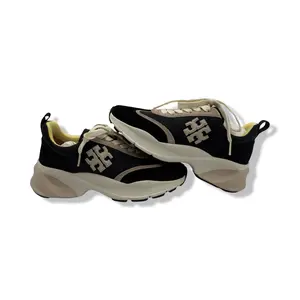 Pre-Owned Tory Burch Women's Good Luck Trainer Sneakers, Black/Cream/Black, 6.5 Medium US - B099PMKWBS