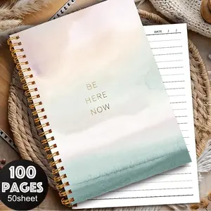 "Immerse in the Moment" Watercolor Cover Gold Foil Spiral Notebook - Large Spiral Binding (100 Pages with Grids, 14 cm x 20.96 cm) Thick Paper Journal, Suitable for Bullet Journaling, Planning, Gift Giving - Soft Watercolor Aesthetic ...
