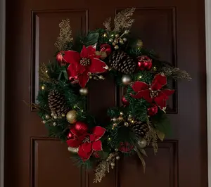 Home Reflections 24" Lit Poinsettia Ornament Wreath
