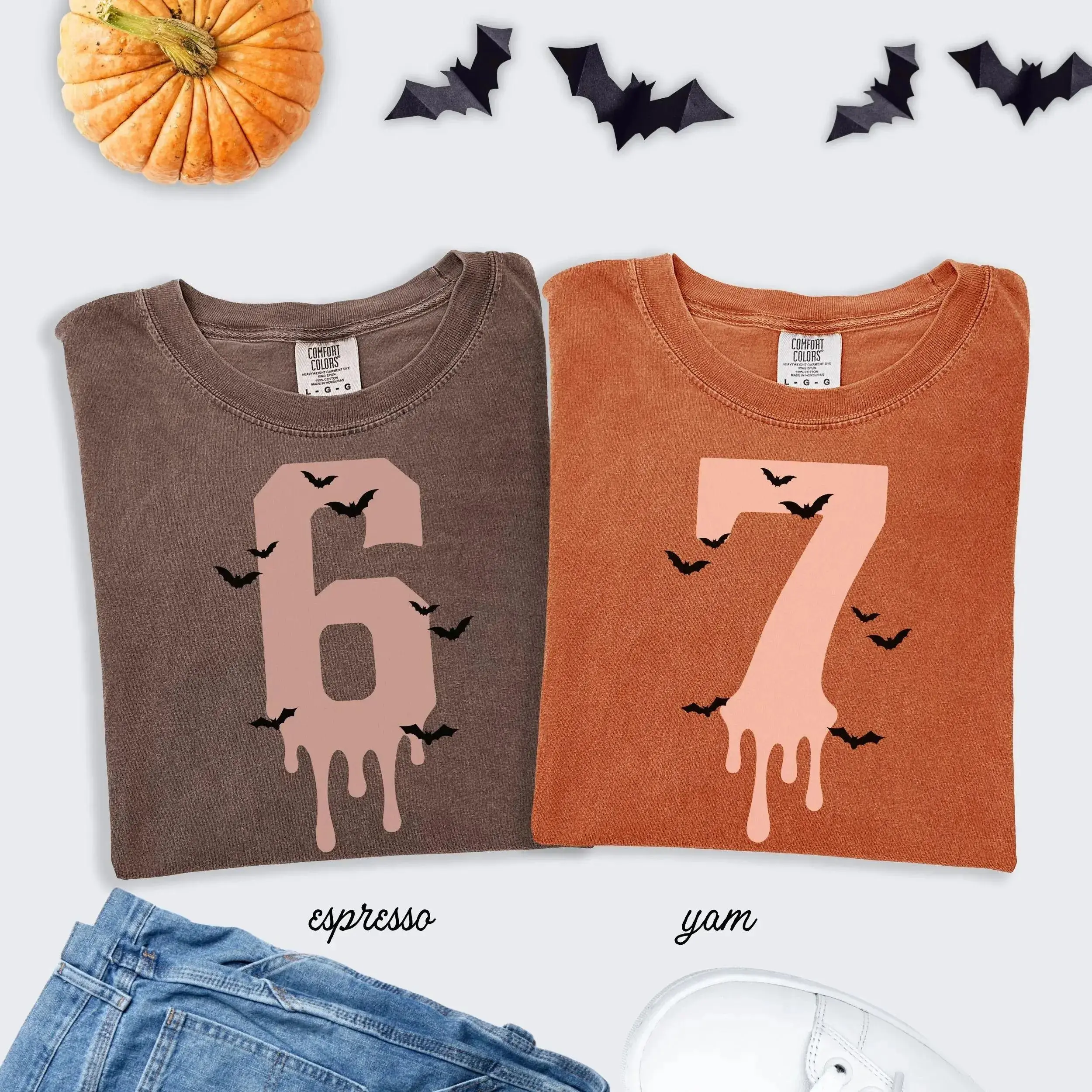(6 7 Shirts) Comfort Colors Matching Shirt, Funny Halloween Tee for Couples, 67 Pumpkin Meme Trend, Apparel Made In The US - IronSoul Apparel		