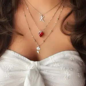 Stainless Steel Personalized Layered Necklaces with Birth Stones, Birth Flowers, and Custom Initials ,Fashion Jewelry For Women