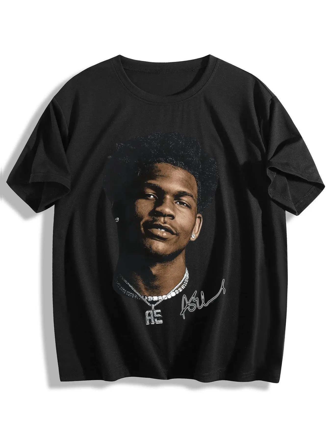 90s Old School Anthony Edwards Hip Hop Retro Graphic T Shirt, Ant Man Vintage Portrait Signature Streetwear Oversized Tee, Casual Daily Fashion Short Sleeve Shirt For Sports Fan