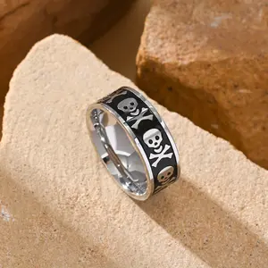 1pc Men's Stainless Steel Retro Hip Hop Punk Inspired Ring, Skull Ring, Ideal Holiday & Birthday Gift Accessory for Friends & Family, Skull Rings, Hip Hop Rings
